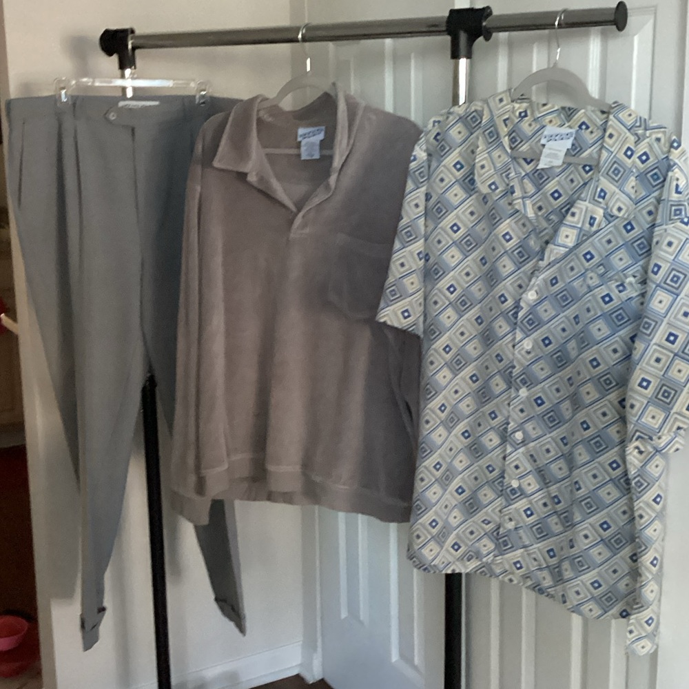 Gray Pants and Patterned ,velour Shirt Set by irvine park bundle